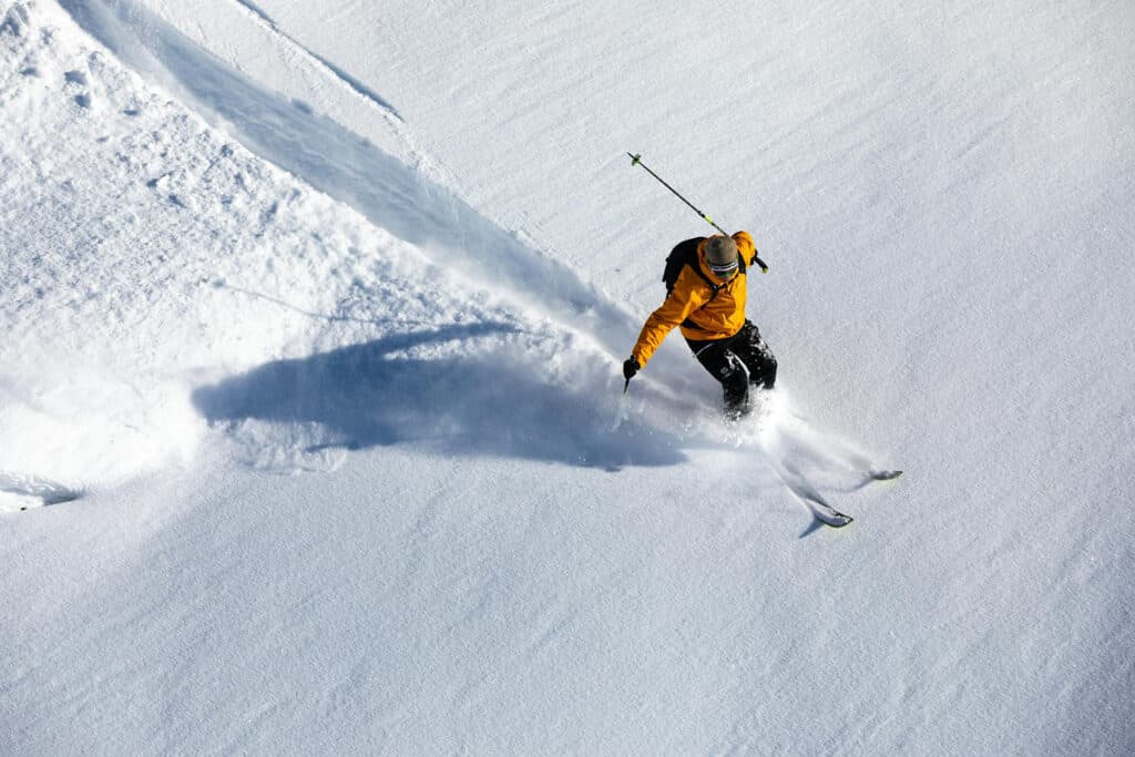 Skiier in freshly fallen snow